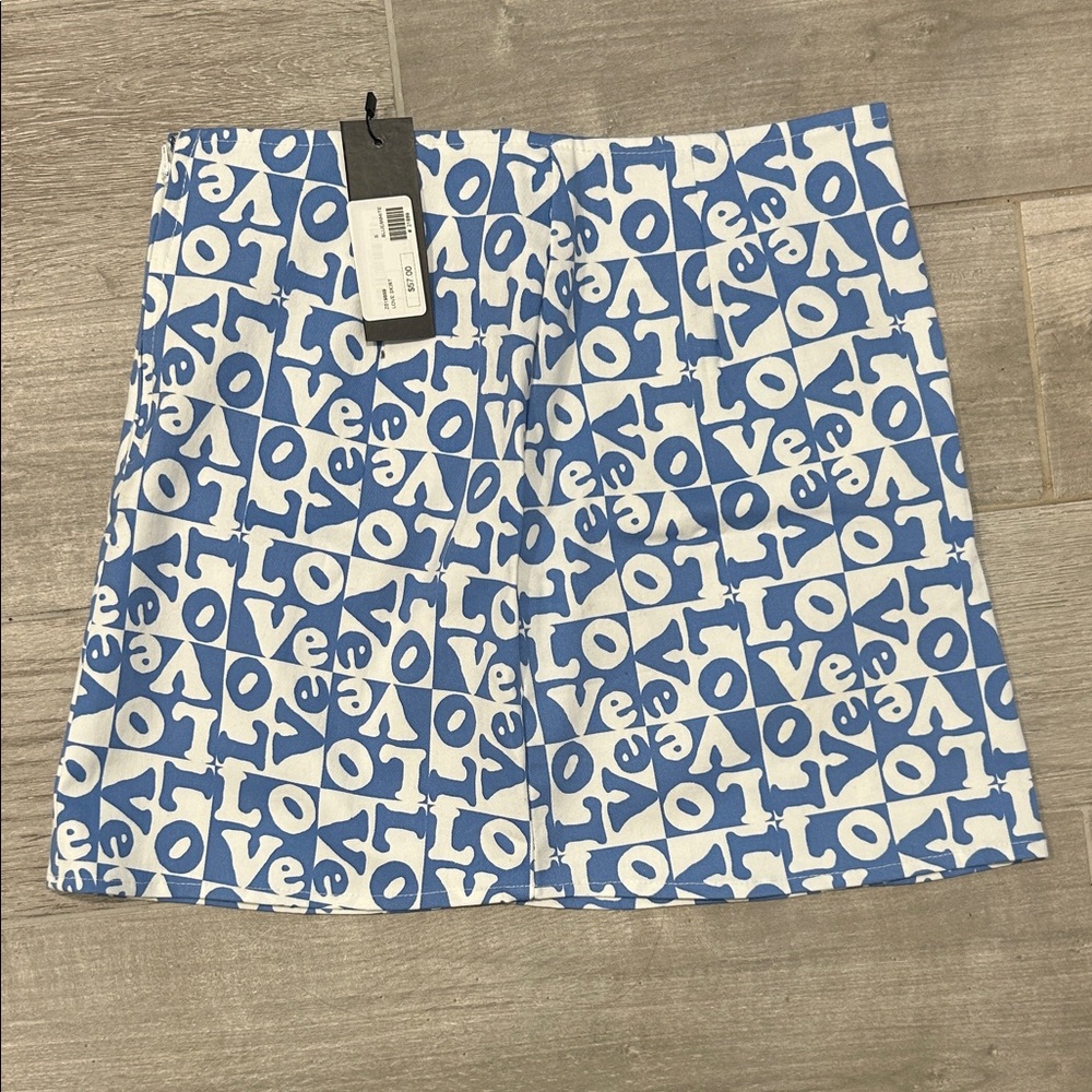 Blue and White Graphic Mini Skirt